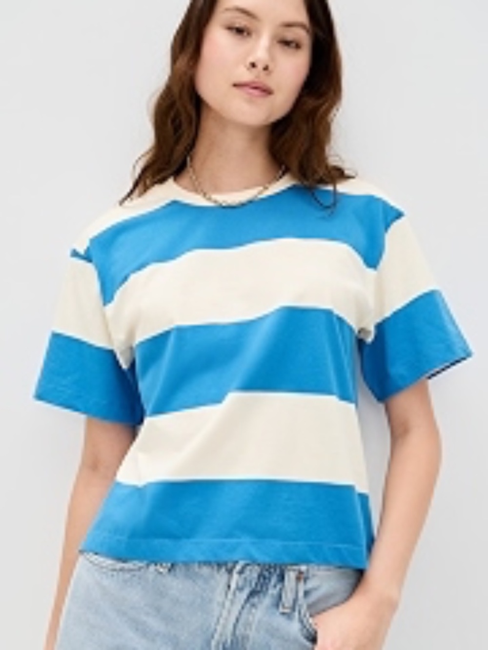 Le Bop Rory Striped Tee French Blue Ivory Size Small NWT